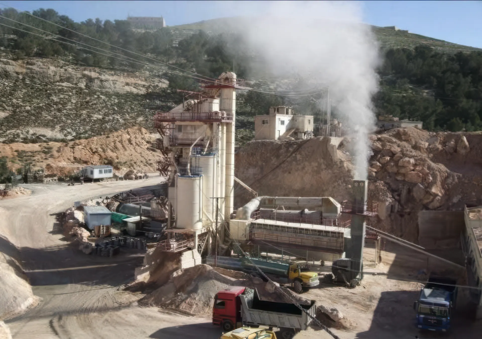 Aerial view of the asphalt mixing plant in Wadi Samad