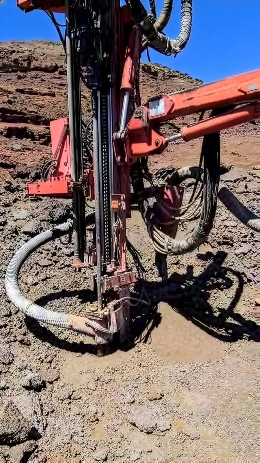 Drilling rig extracting material at the zeolite quarry